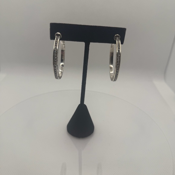 Brighton Jewelry SECRET OF LOVE 💗 Silver HOOP EARRINGS with Crystals - Picture 5 of 5